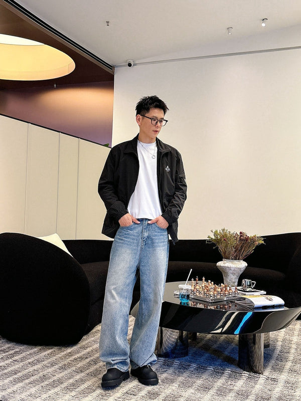 Prada Men’s Triangle-Logo Zip-Up Jacket Black Nylon Fabric