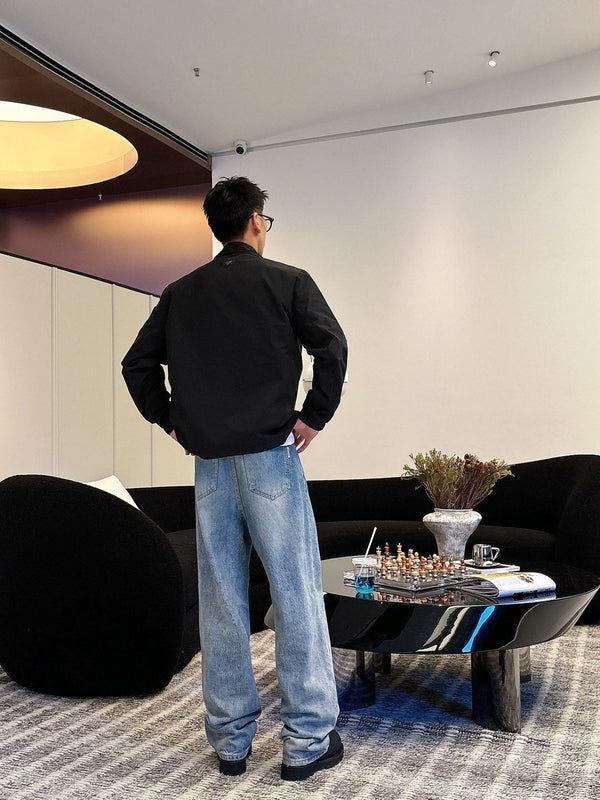 Prada Men’s Triangle-Logo Zip-Up Jacket Black Nylon Fabric