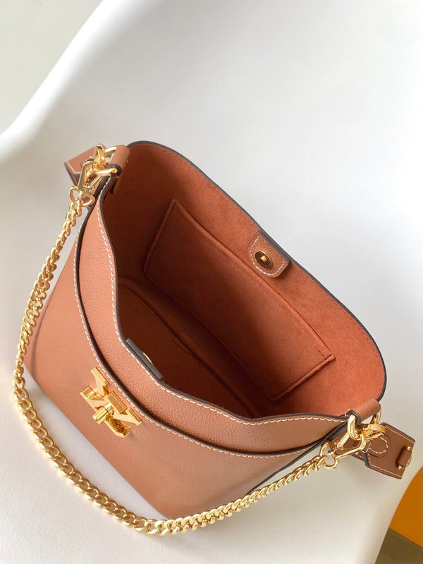 Borsa LV Lock and Walk in pelle di vacchetta marrone oro 241222