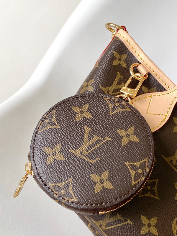 LV Neverfull BB Bag 24cm Brown Rose Red Monogram Canvas & Cowhide