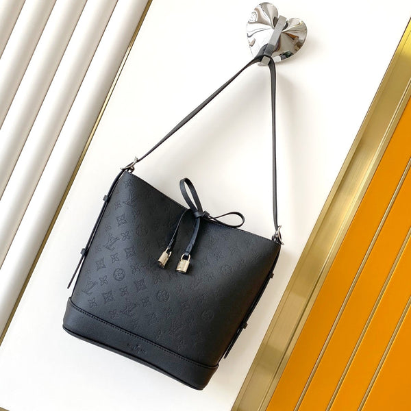 LV M12139 Flore Handbag 28cm Black Perforated Cowhide