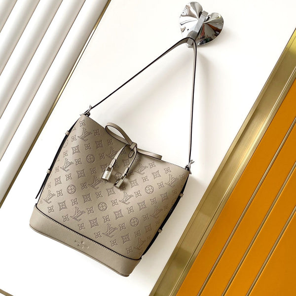 LV M12140 Flore Handbag 28cm Galet Gray Monogram Perforated Cowhide
