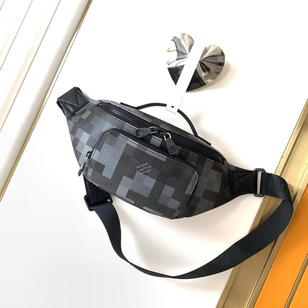 LV M14920 Rush Bumbag Nero Damoflage Tela Nera e Pelle di Vacchetta