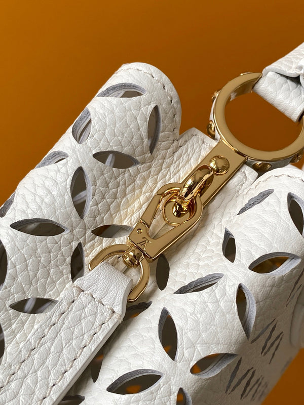 LV M25497 Capucines Mini Handbag White Laser-cut Cowhide GHW