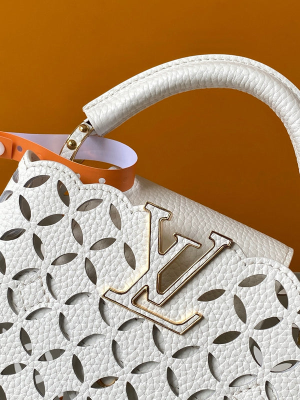 LV M25497 Capucines Mini Handbag White Laser-cut Cowhide GHW