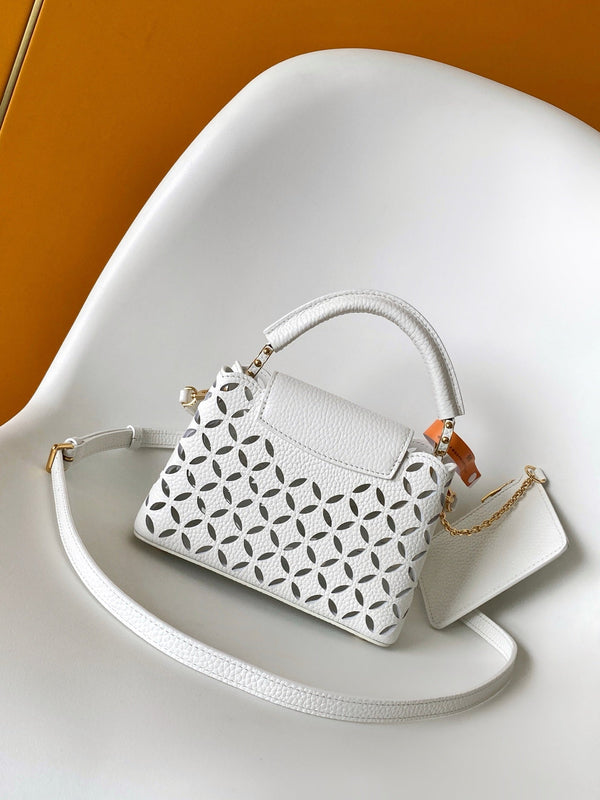 LV M25497 Capucines Mini Handbag White Laser-cut Cowhide GHW