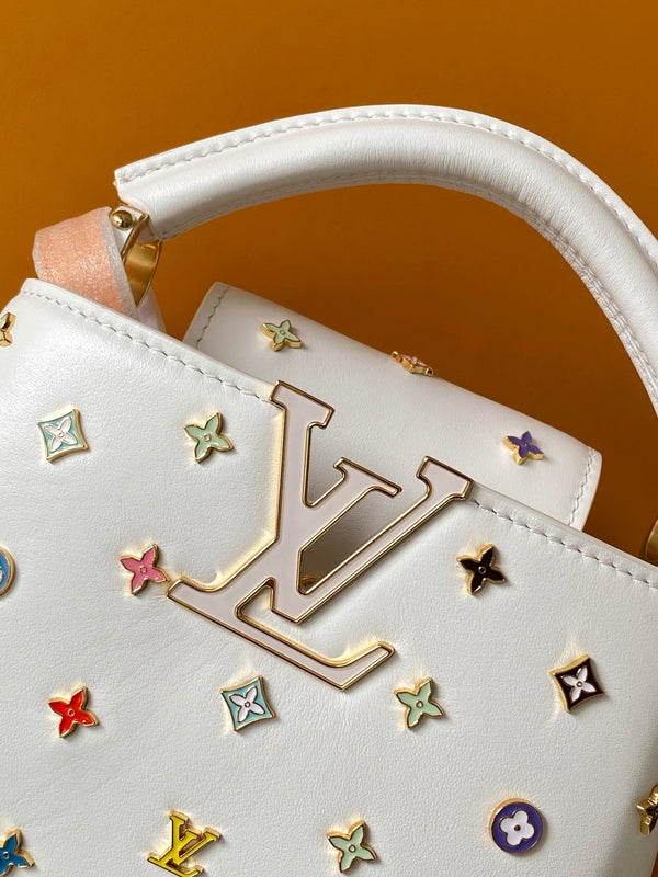 LV x TM Capucines Mini 21cm White Taurillon Cowhide & Metallic Studs GHW