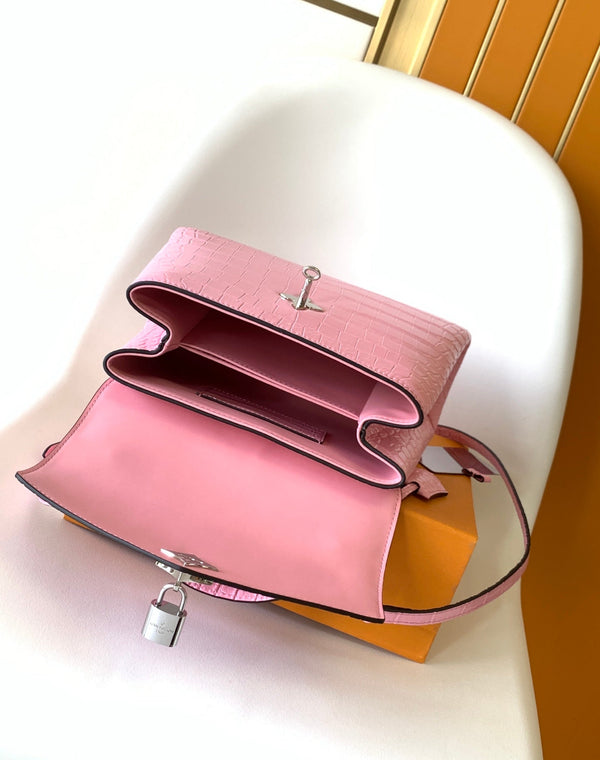LV 25s Rose Des Vents Handbag 27cm Pink Crocodile Metal HW