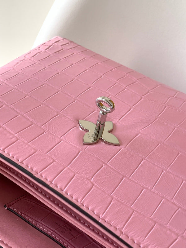 LV 25s Rose Des Vents Handbag 27cm Pink Crocodile Metal HW