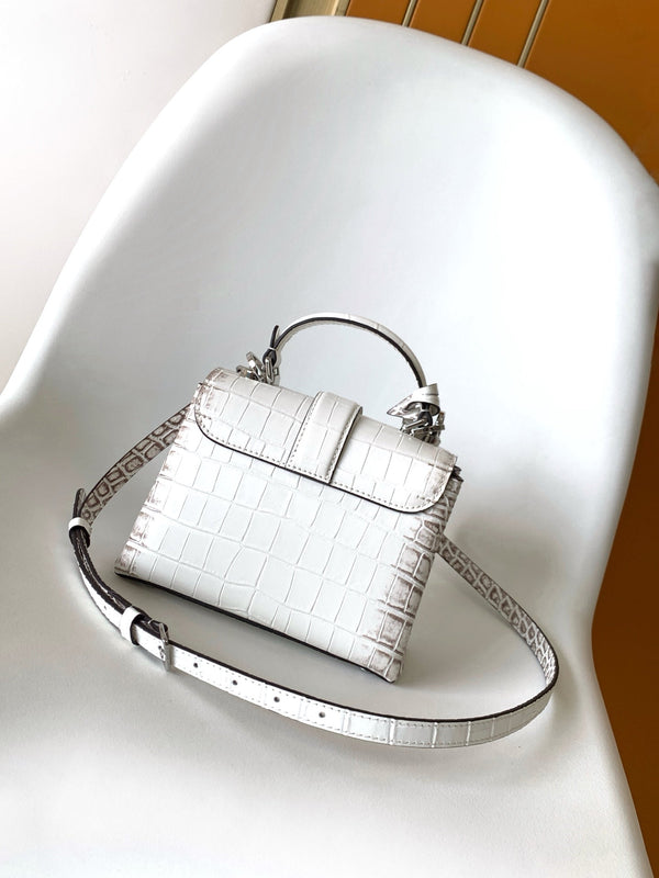 Borsa a mano LV 25s Rose Des Vents 19 cm in coccodrillo bianco Himalaya Metal HW