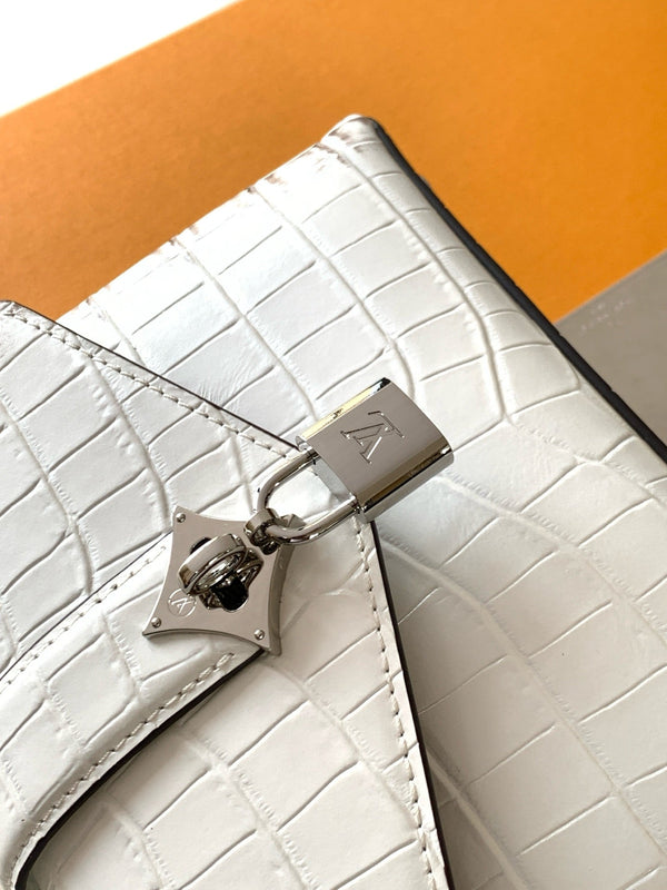 Borsa a mano LV 25s Rose Des Vents 19 cm in coccodrillo bianco Himalaya Metal HW