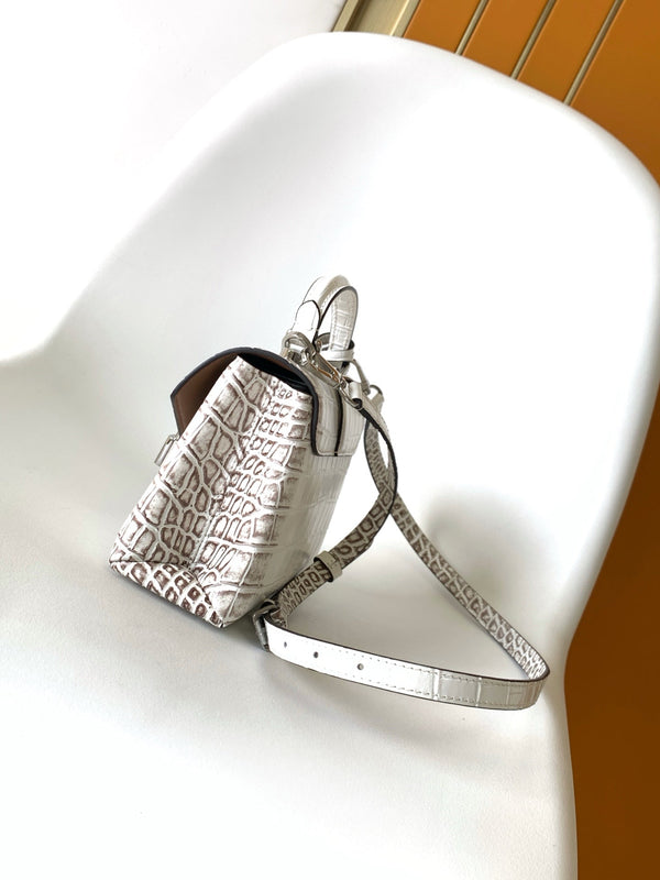 Borsa a mano LV 25s Rose Des Vents 19 cm in coccodrillo bianco Himalaya Metal HW
