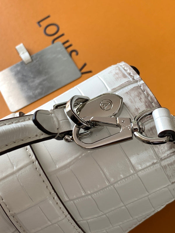 Borsa a mano LV 25s Rose Des Vents 19 cm in coccodrillo bianco Himalaya Metal HW