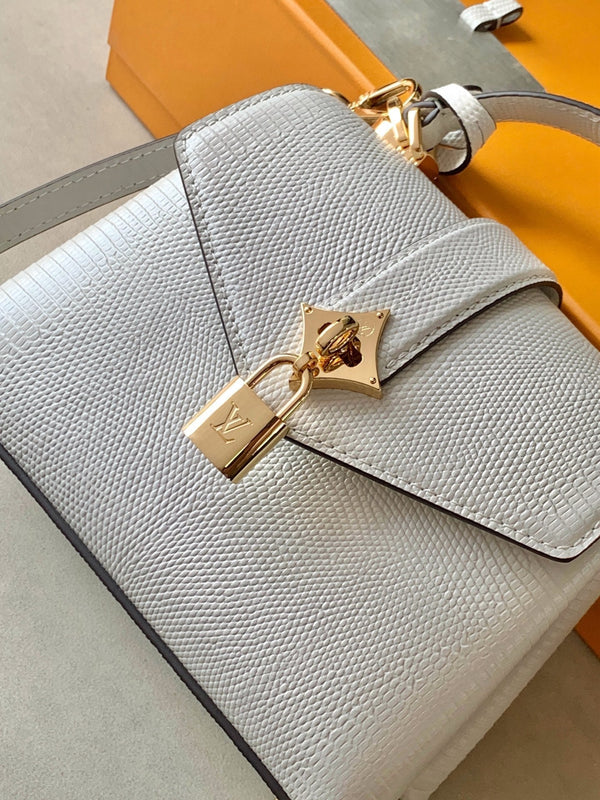 Borsa a mano LV 25s Rose Des Vents 19 cm Lucertola bianca GHW