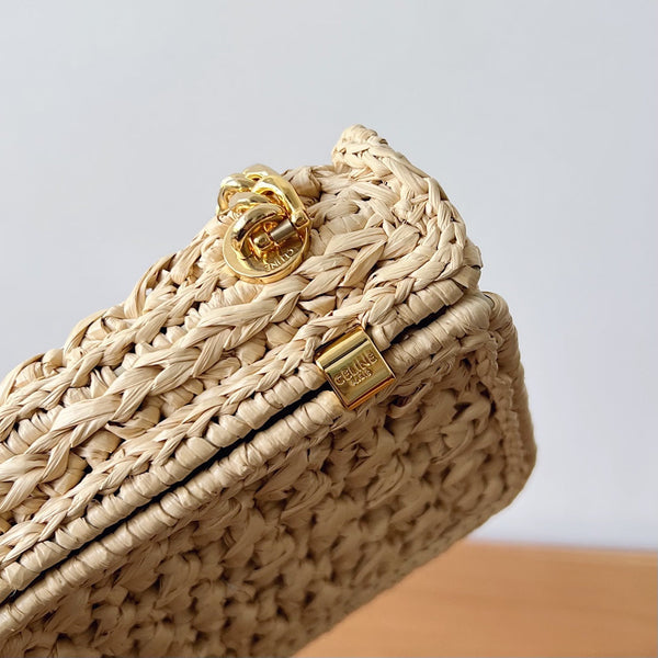 BORSA A TRACOLLA CON CATENA 20CM EFFETTO RAFIA TESSUTO NATURALE