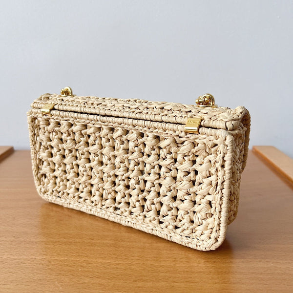 BORSA A TRACOLLA CON CATENA 20CM EFFETTO RAFIA TESSUTO NATURALE