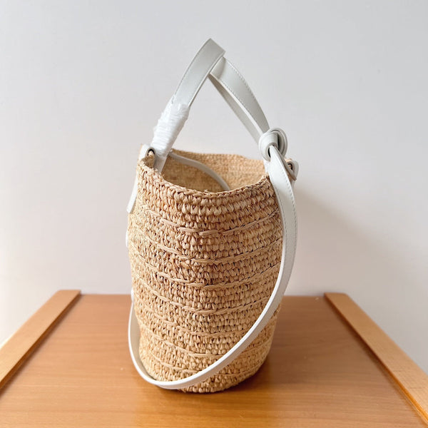 Celine Teen Supple Classic Panier 22cm White Calfskin Beige Raffia