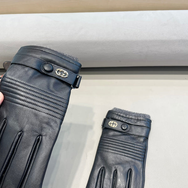 TOUCHSCREEN GLOVES IN BLACK LAMBSKIN MIX WOOL 327782