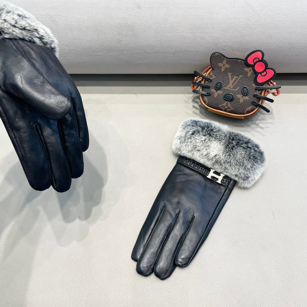 BIG H RABBIT FUR AND LAMBSKIN GLOVES BLACK 353541