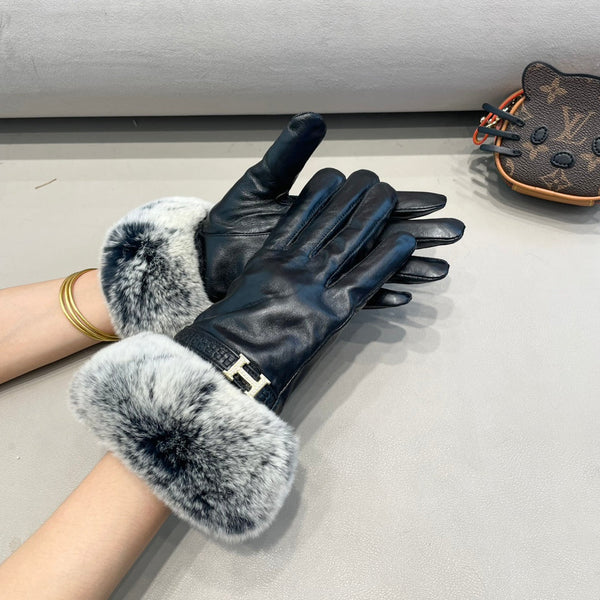 BIG H RABBIT FUR AND LAMBSKIN GLOVES BLACK 353541