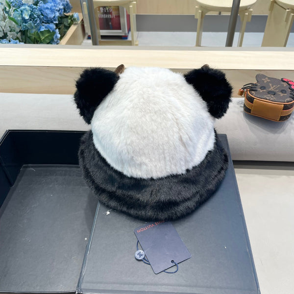 CAPPELLO DA PESCATORE IN LANA MISTA BIANCA E NERA E PELLICCIA DI CONIGLIO 409759 