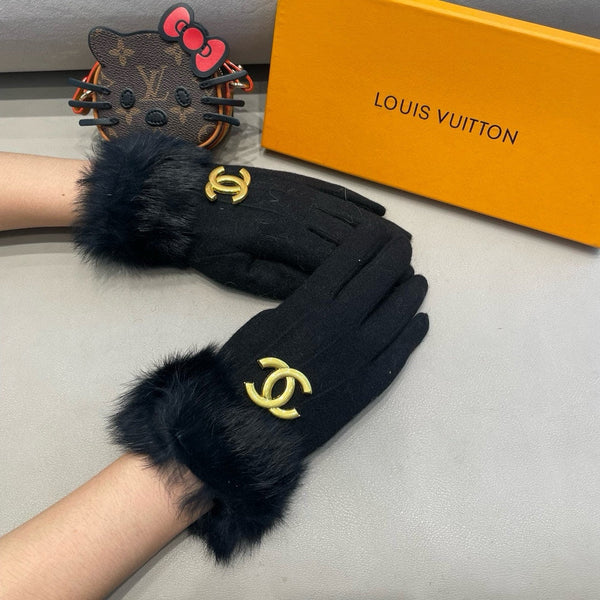 GLOVES IN BLACK WOOL AND RABBIT FUR 417168