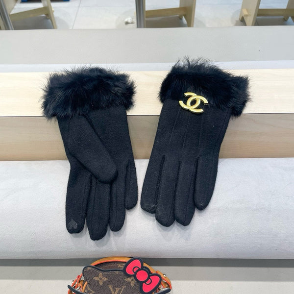 GLOVES IN BLACK WOOL AND RABBIT FUR 417168