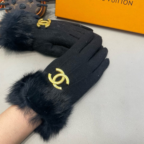 GLOVES IN BLACK WOOL AND RABBIT FUR 417168