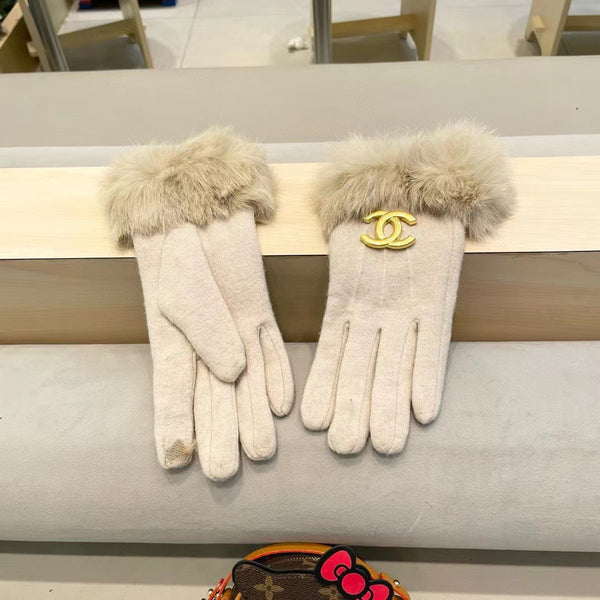 GLOVES IN PARCHMENT BEIGE WOOL AND RABBIT FUR 417169