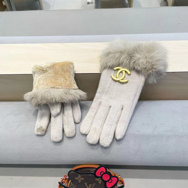 GLOVES IN PARCHMENT BEIGE WOOL AND RABBIT FUR 417169