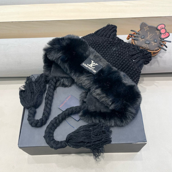 BERRETTO IN MAGLIA DI LANA NERA CON ORECCHIE DI GATTO GIAPPONESE 421256