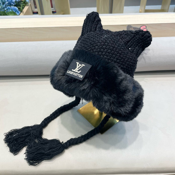 BERRETTO IN MAGLIA DI LANA NERA CON ORECCHIE DI GATTO GIAPPONESE 421256
