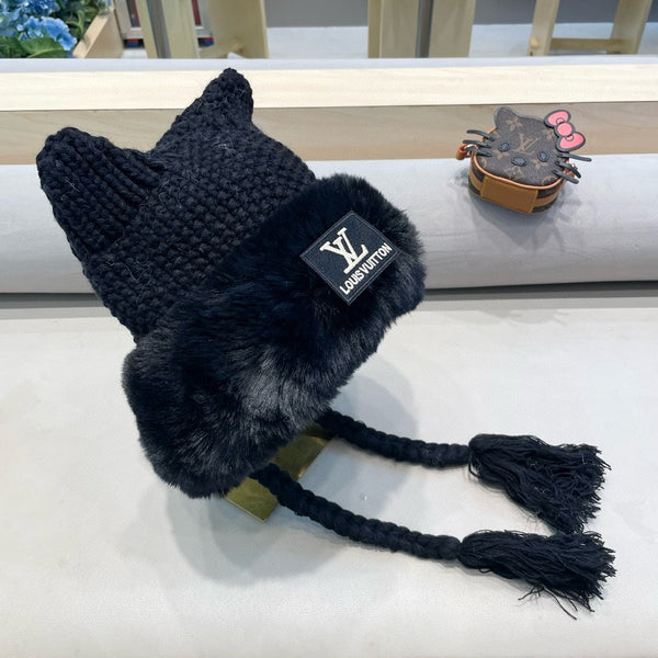 BERRETTO IN MAGLIA DI LANA NERA CON ORECCHIE DI GATTO GIAPPONESE 421256