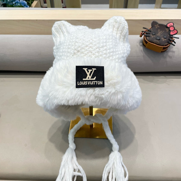 BERRETTO IN MAGLIA DI LANA BIANCA CON ORECCHIE DI GATTO GIAPPONESE 421259 