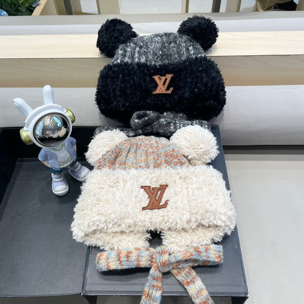 BERRETTO IN MAGLIA DI LANA GRIGIO MISTO NERO CON ORECCHIE DA ORSO CARINE 422498 