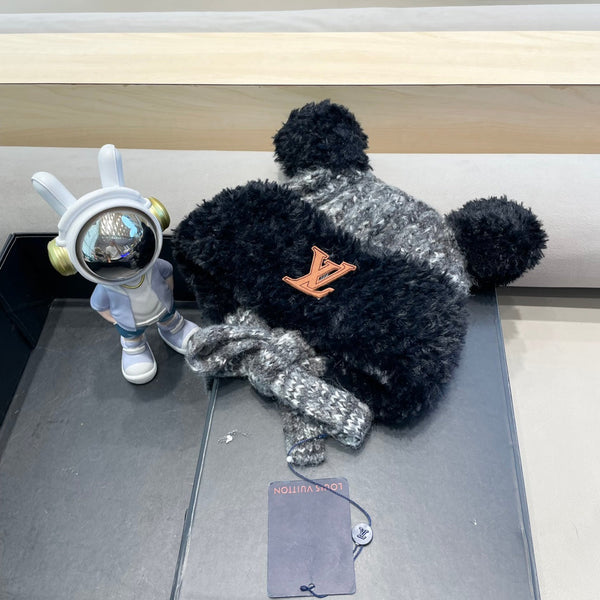BERRETTO IN MAGLIA DI LANA GRIGIO MISTO NERO CON ORECCHIE DA ORSO CARINE 422498 