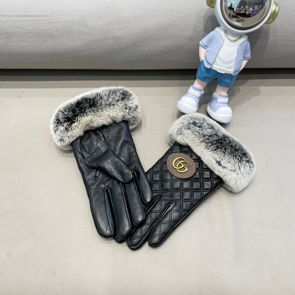 TOUCHSCREEN GLOVES IN BLACK LAMBSKIN AND RABBIT FUR 429210