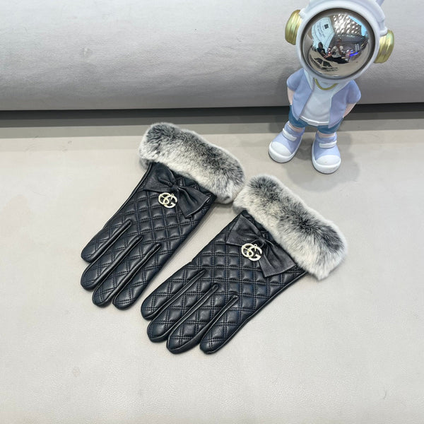 GLOVES WITH BOW IN BLACK LAMBSKIN AND RABBIT FUR 432556