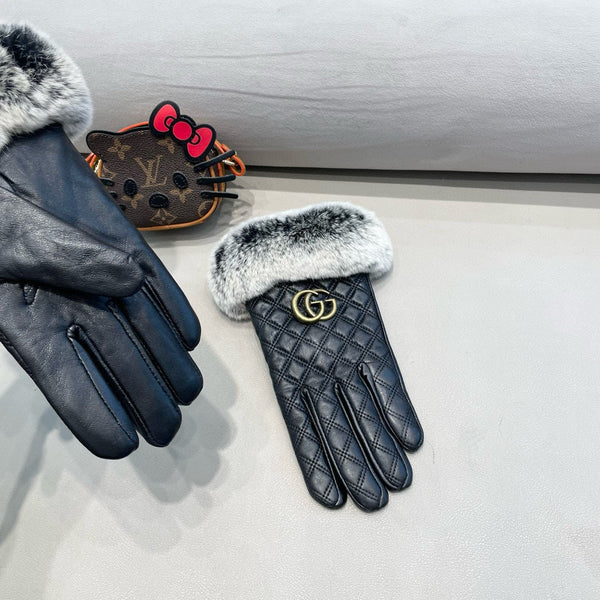 TOUCHSCREEN GLOVES IN BLACK RABBIT FUR AND LAMBSKIN 444433