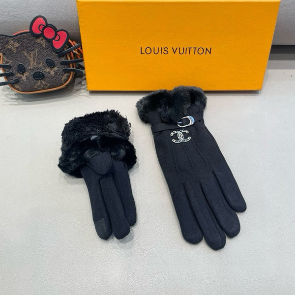 GLOVES IN BLACK WOOL WITH RABBIT FUR 458521