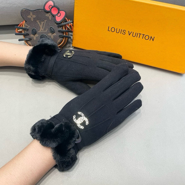 GLOVES IN BLACK WOOL WITH RABBIT FUR 458521