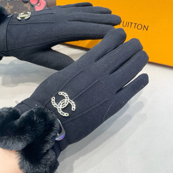 GLOVES IN BLACK WOOL WITH RABBIT FUR 458521