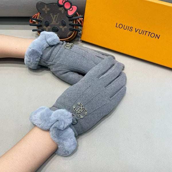 GLOVES IN SHARK GRAY WOOL WITH RABBIT FUR 458522