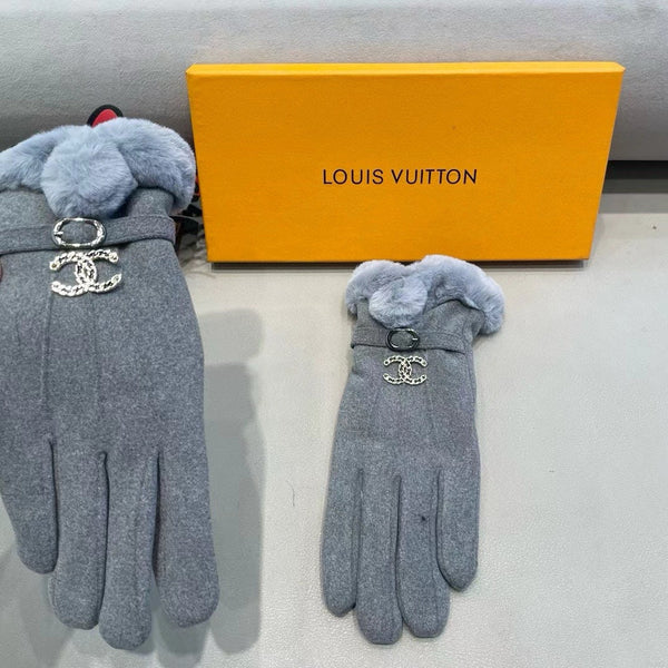 GLOVES IN SHARK GRAY WOOL WITH RABBIT FUR 458522