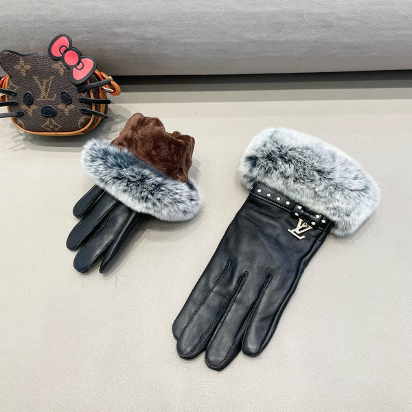 LV GLOVES IN BLACK LAMBSKIN WITH RABBIT FUR 462407