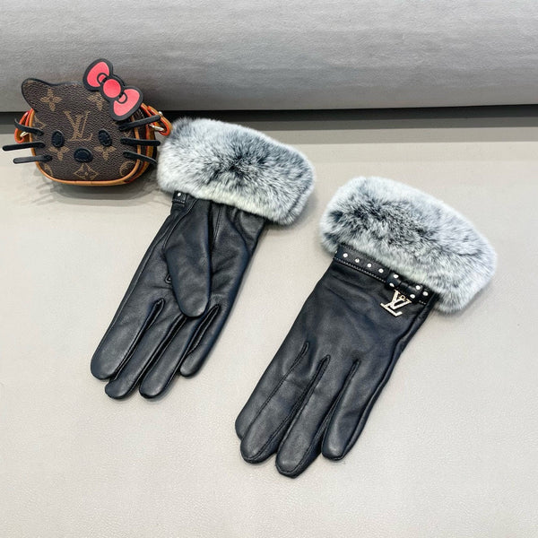LV GLOVES IN BLACK LAMBSKIN WITH RABBIT FUR 462407