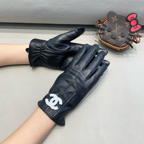 GLOVES IN BLACK LAMBSKIN WITH WHITE LOGO 462412