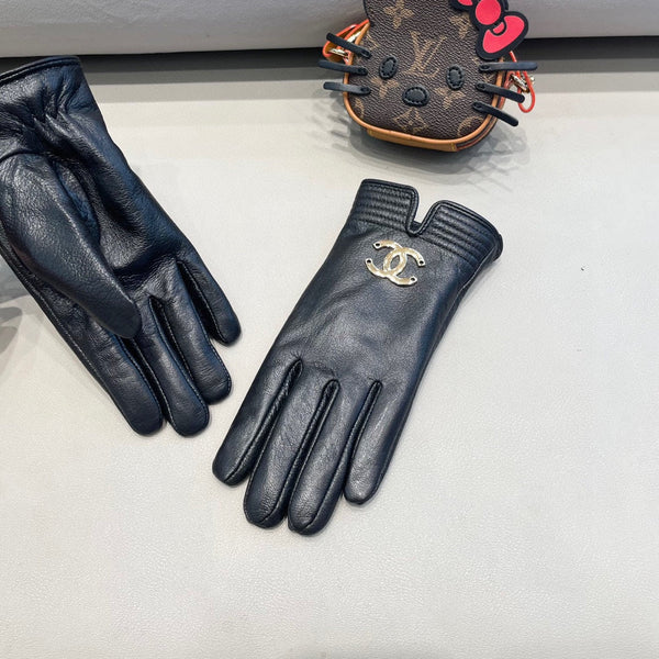 GLOVES IN BLACK LAMBSKIN WITH GOLD LOGO 462414