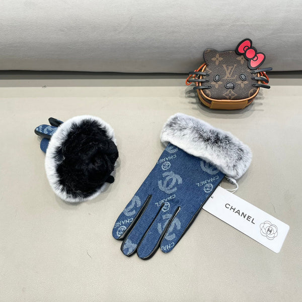 GLOVES IN NAVY BLUE DENIM AND BLACK CALFSKIN 463798