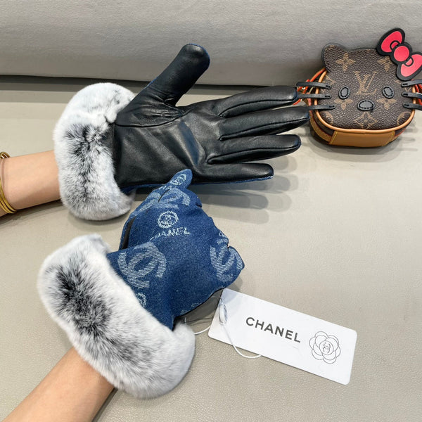GLOVES IN NAVY BLUE DENIM AND BLACK CALFSKIN 463798